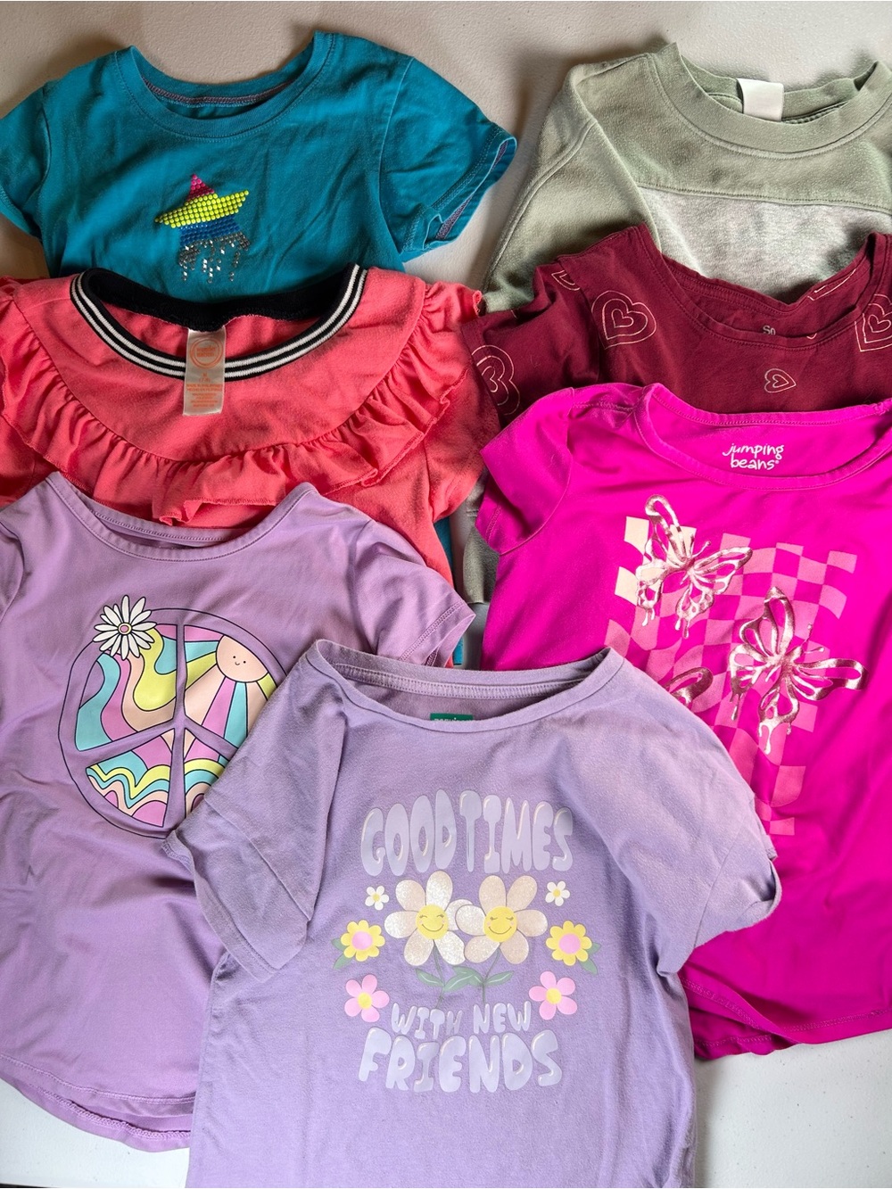 7 Pack Girls Summer School Play Tops Size 6-7 Jumping Beans Wonder Nation